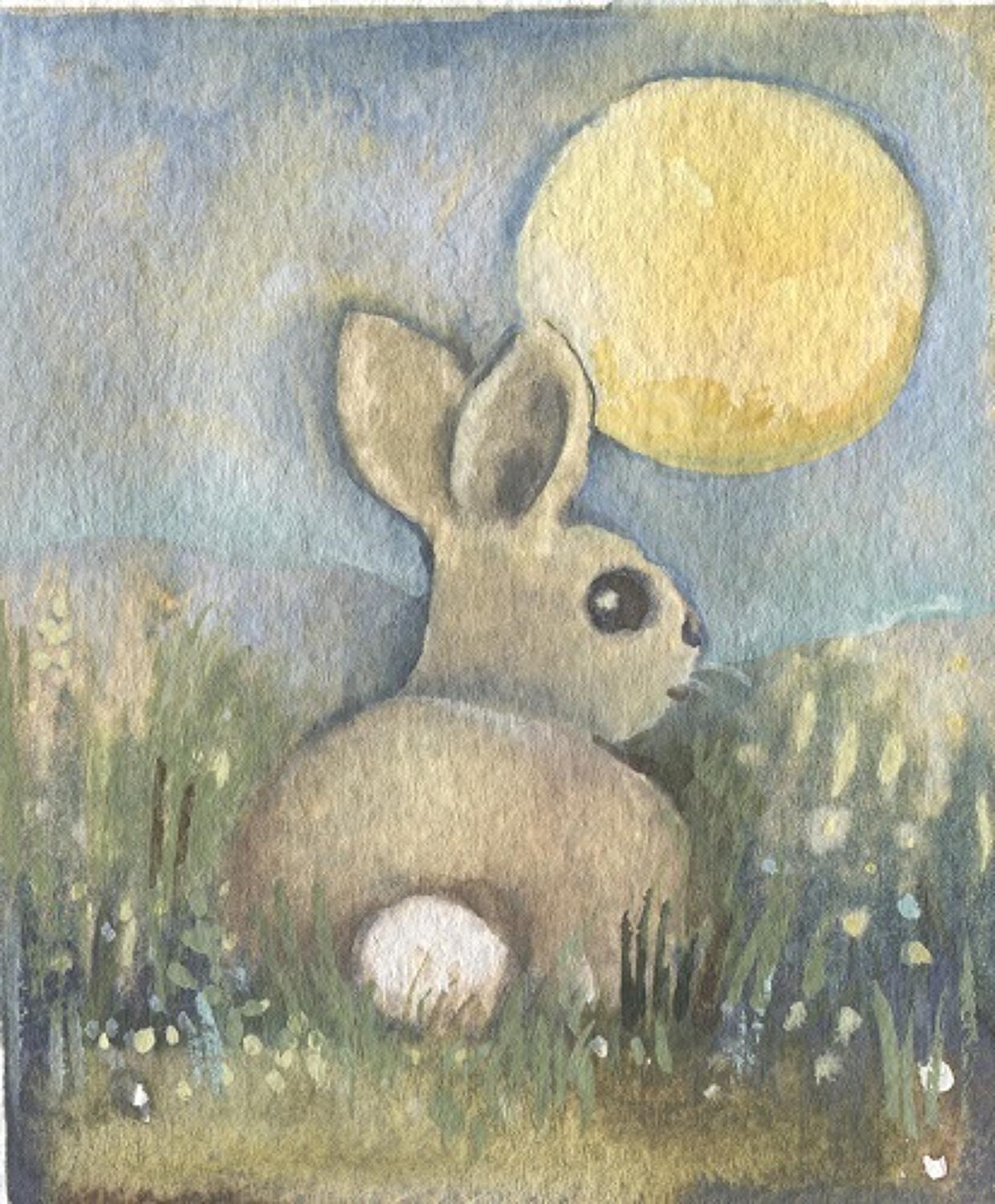 Baby rabbit in moonlight
