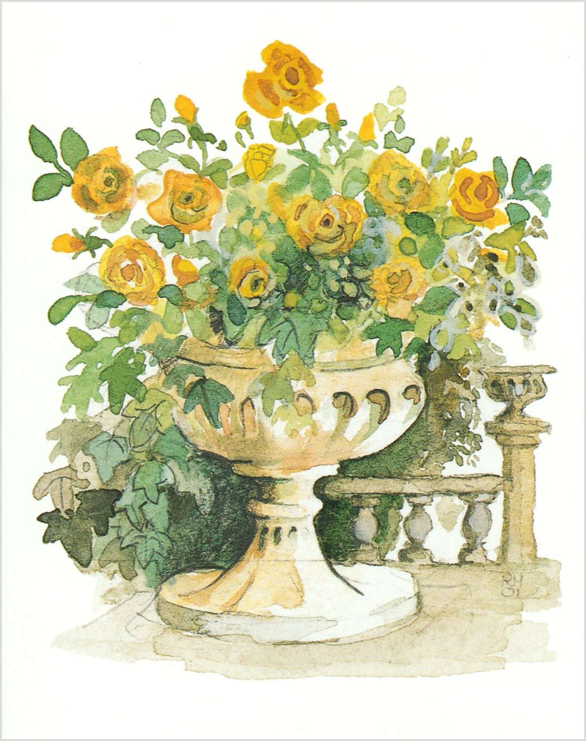 Yellow roses in an urn