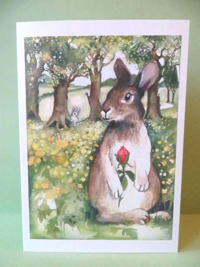 Hare, red rose & rabbit